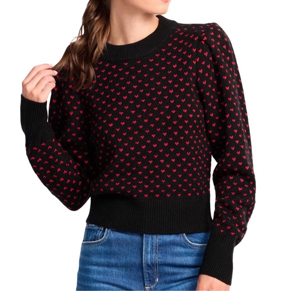 pistola Sweaters - Pistola Coco Sweater Amour Red Heart Jacquard Knit Puff Sleeve Size M
